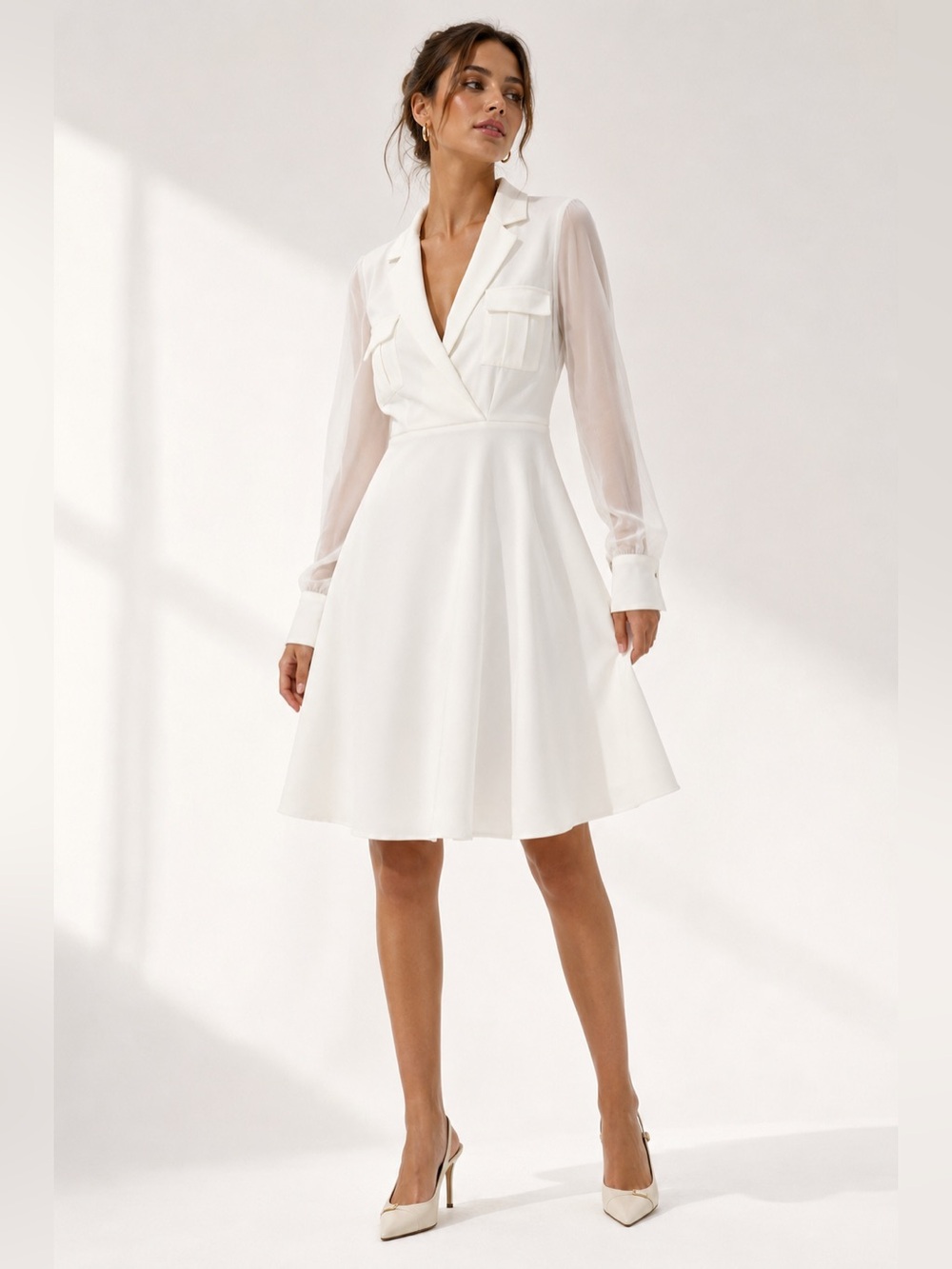 Calvin Klein NWT Ivory Blazer Dress 2P Sheer Sleeve Fit Flare Career